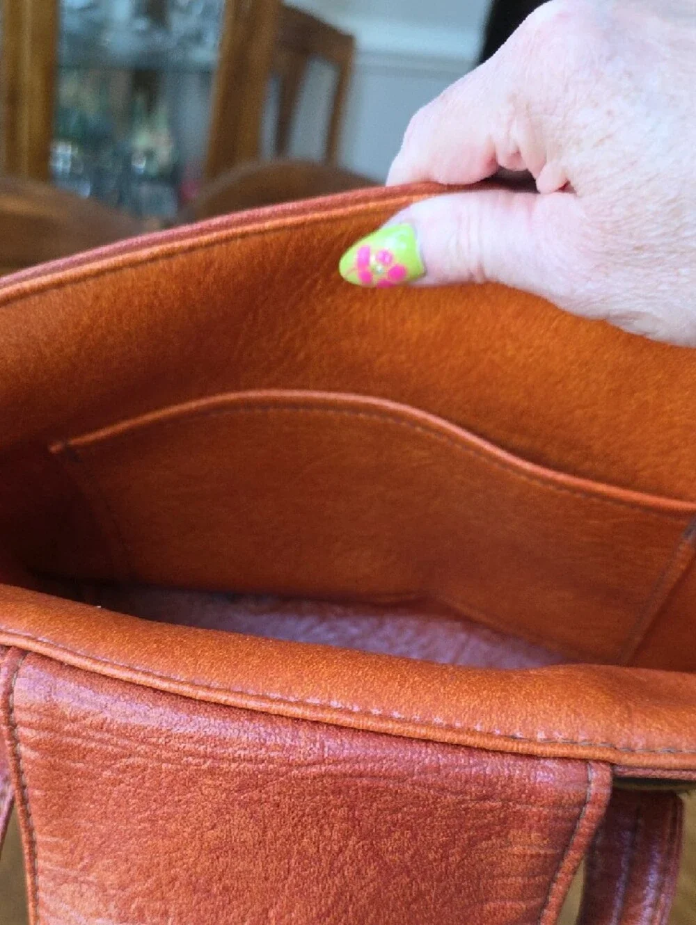 Vintage 1970s Vinyl Striped Multi-Color Tote - Rust, Cream, Green & Brown - Picture 10 of 12